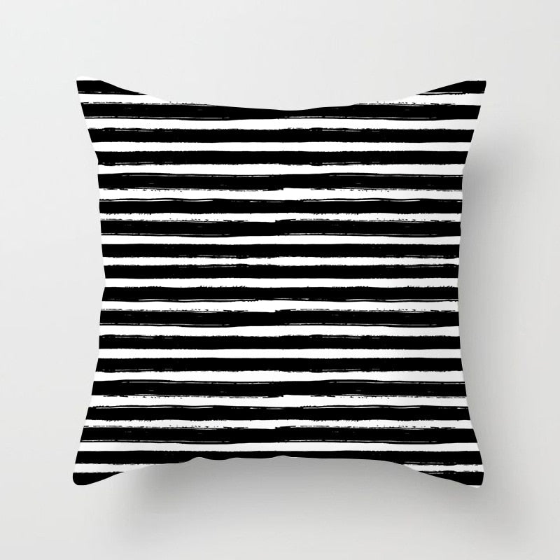 Geometric Cushion Cover Black and White Polyester Throw Pillow Case Striped Dotted Grid Triangular Geometric Art Cushion Cover