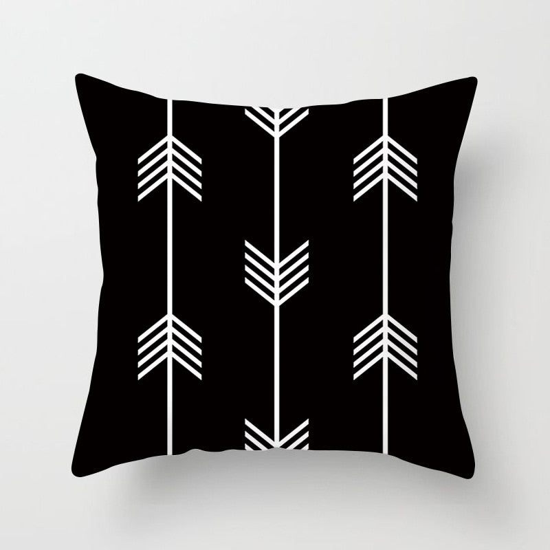 Geometric Cushion Cover Black and White Polyester Throw Pillow Case Striped Dotted Grid Triangular Geometric Art Cushion Cover